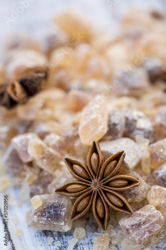 Star anise on brown sugar, Christmas spices