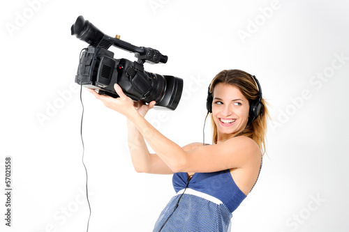 Girl with headphones and camera