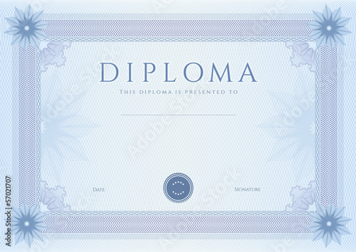 Certificate / Diploma template. Guilloche pattern, border