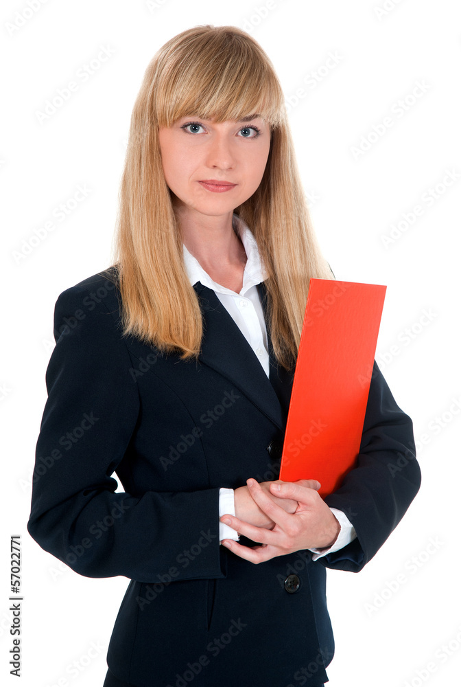 woman dressed in a business suit keeps folder woman dressed in a business suit keeps folder