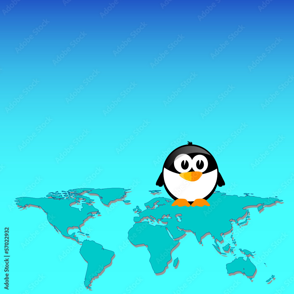 penguin and map of the world art vector illustration