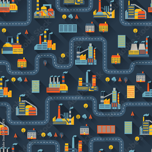 Industrial factory buildings seamless pattern.