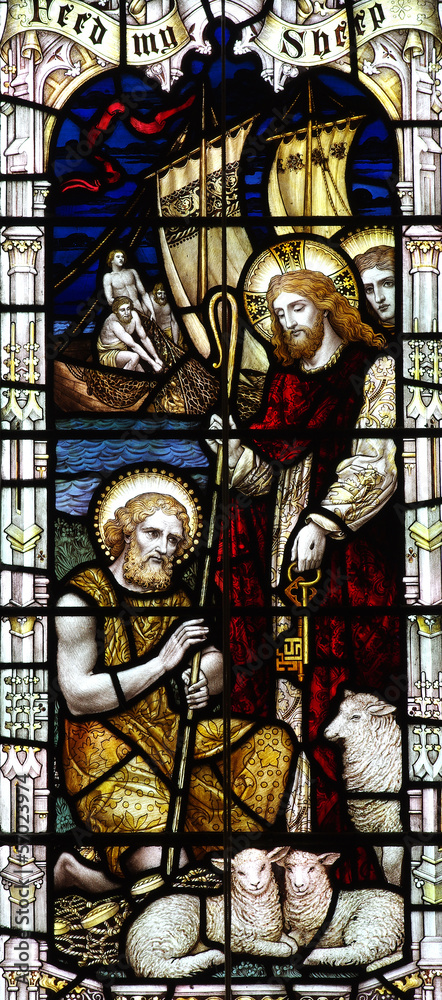 Jesus and St. Peter in stained glass