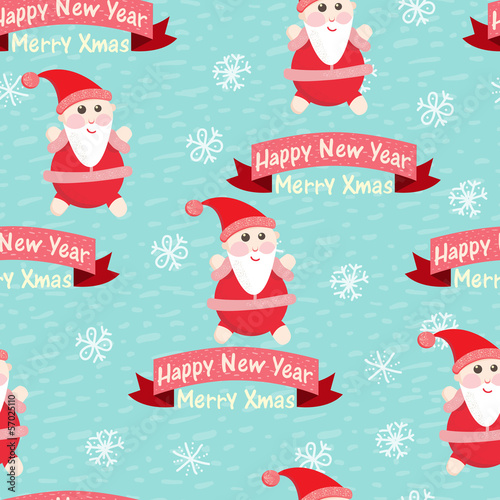 Christmas and New Year seamless background with Santa Claus