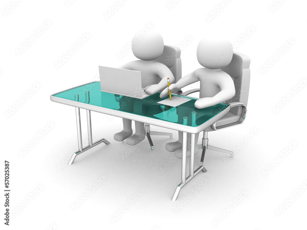 Fototapeta premium 3d people and a laptop at a office. Business partners