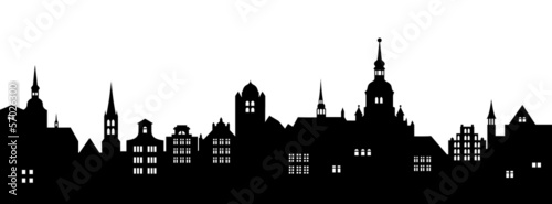 Historische Stadtkulisse - schwarz, Vektor und freigestellt