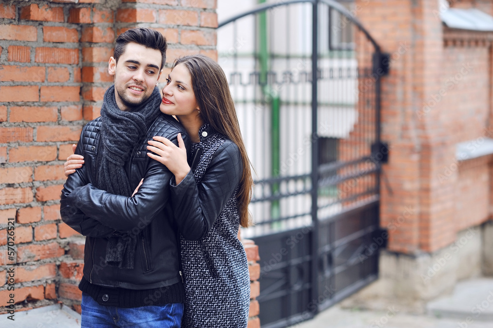 Young couple in love - outdoor portrait