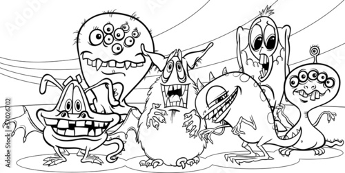 cartoon monsters group coloring page