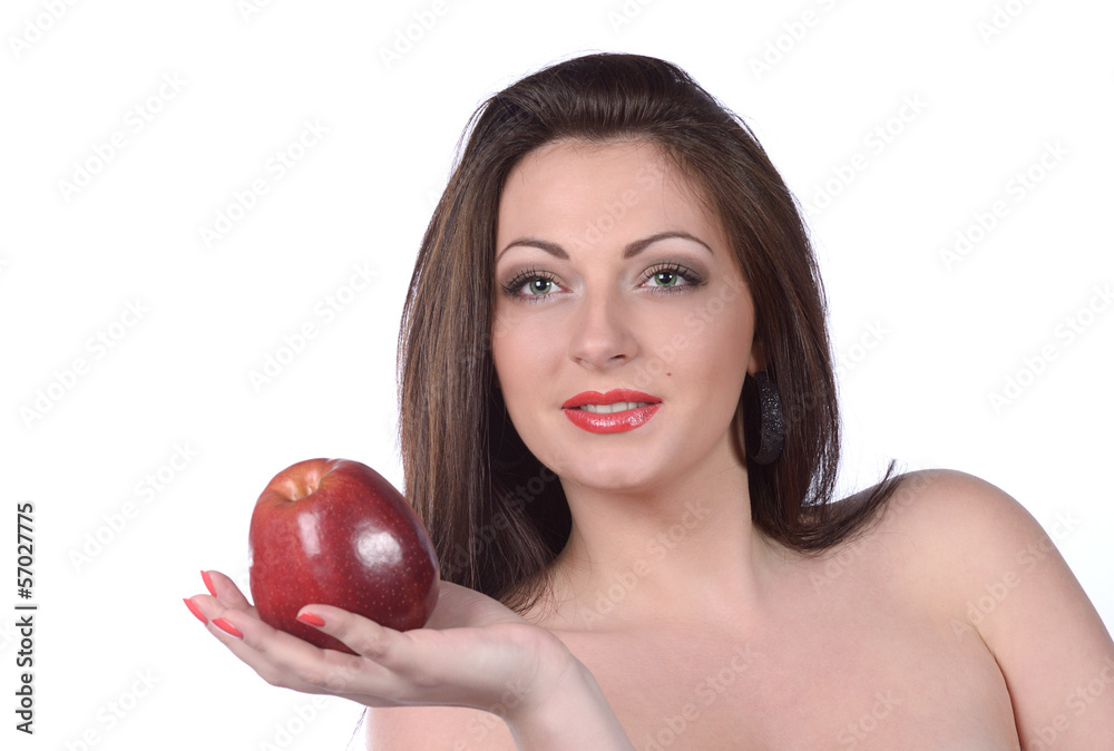 Sexy young woman with apple, isolated over white Sexy young woman with apple, isolated over white