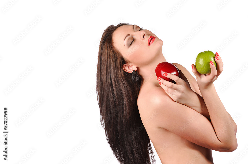 Sexy young woman with apple, isolated over white Sexy young woman with apple, isolated over white