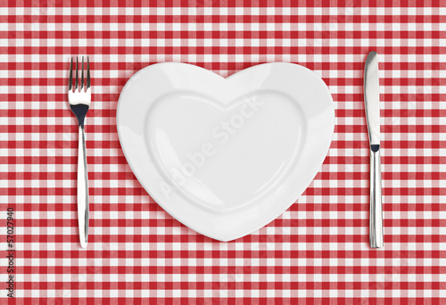 Knife, heart plate and fork...