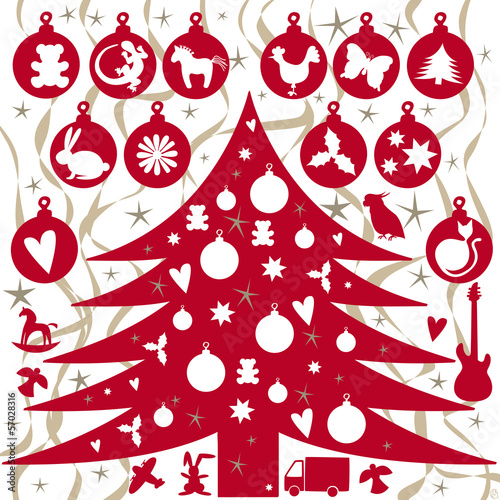 noel composition rouge et blanche sapin et étoiles