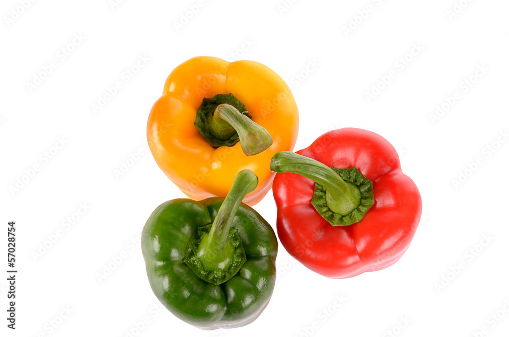 Red Green and Yellow peppers isolated on white background Red Green and Yellow peppers isolated on white background