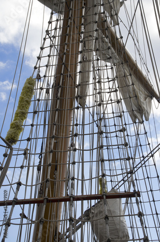 Marine rope ladder on the sailing ship