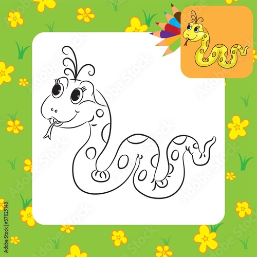 Coloring page. Funny cartoon snake. Vector illustration