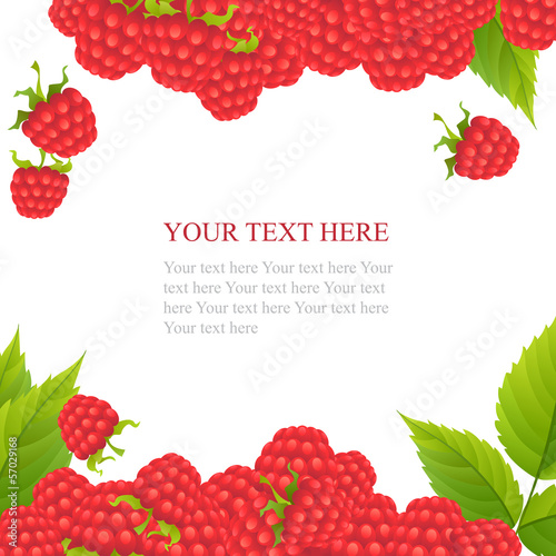 Ripe raspberries with leaves on white background