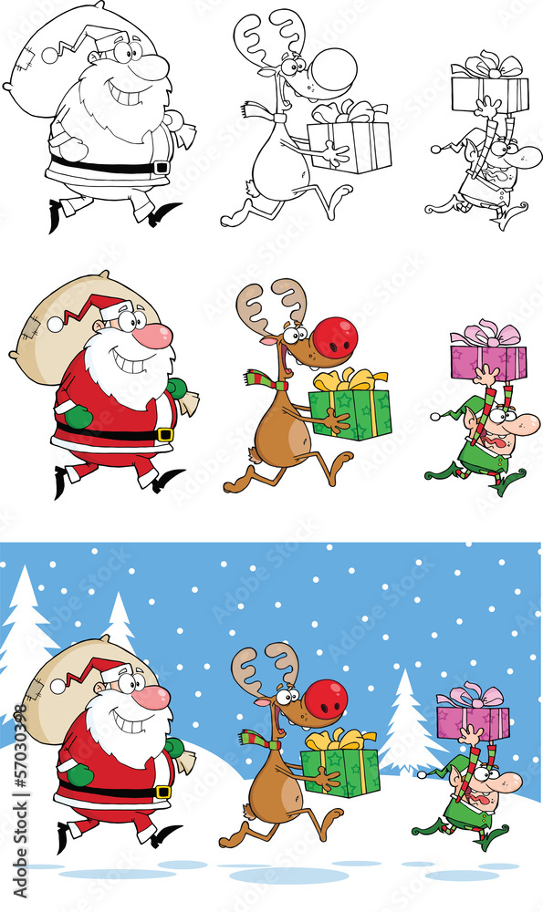Reindeer, Elf  And Santa Claus, Collection Set