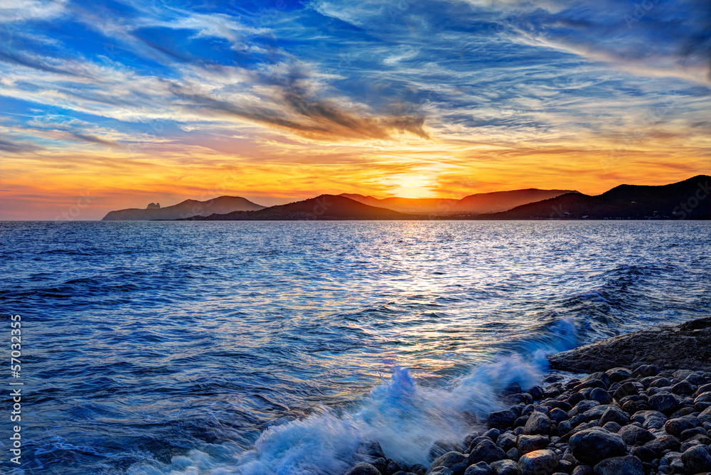Obraz premium Ibiza Cap des Falco beach sunset Es Vedra in San Jose