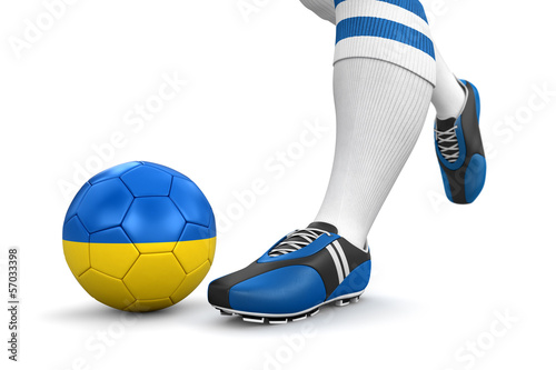 Man and soccer ball with Ukrainian flag