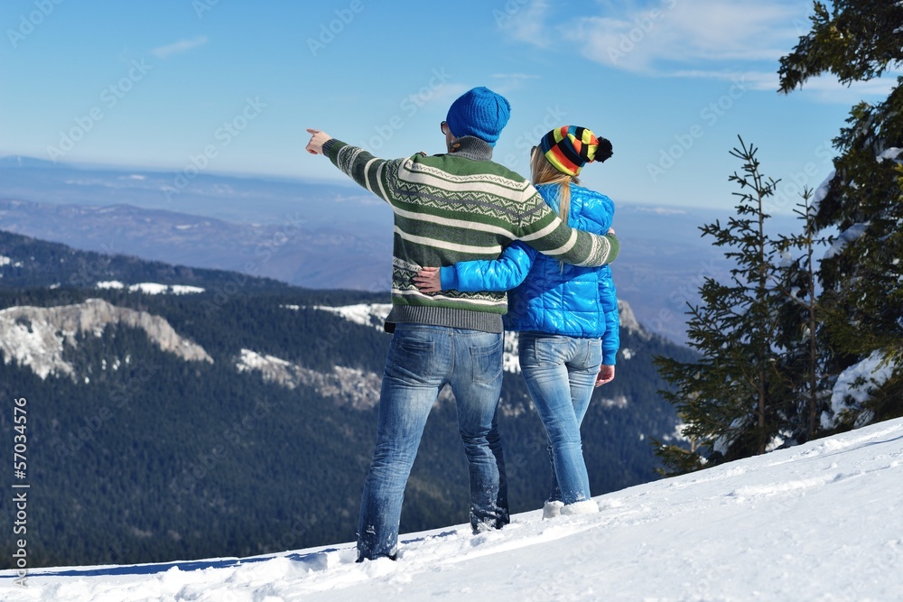 Young Couple In Winter  Snow Scene