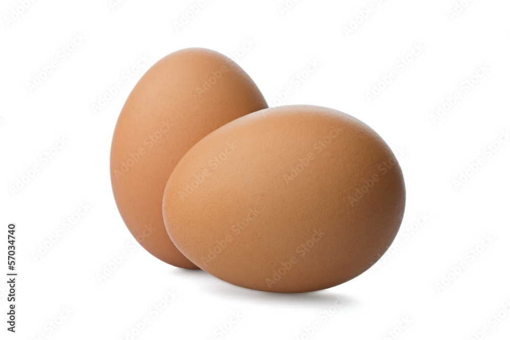 Two Chicken Brown eggs on white background Two Chicken Brown eggs on white background