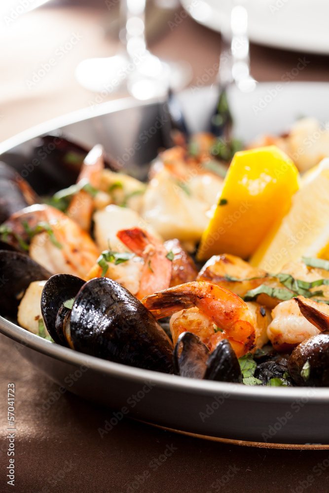 seafood paella in the fry pan seafood paella in the fry pan