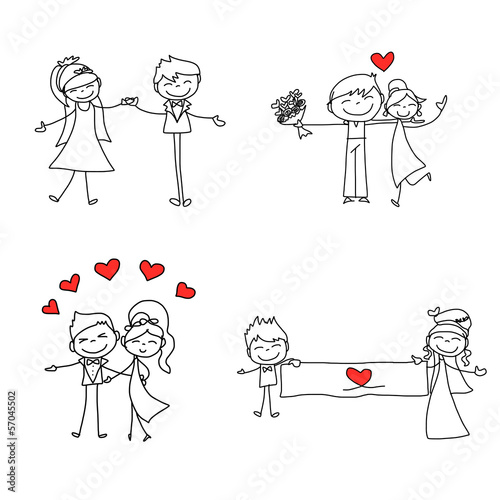 hand drawing cartoon character lovers wedding