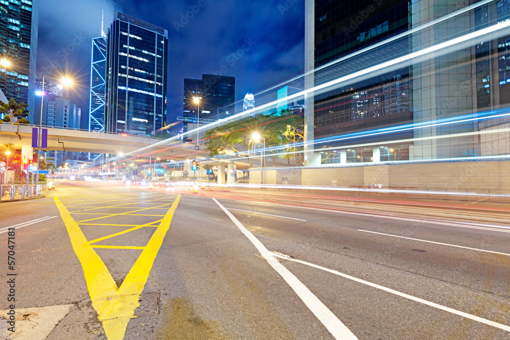 Hong Kong night view with car light Hong Kong night view with car light