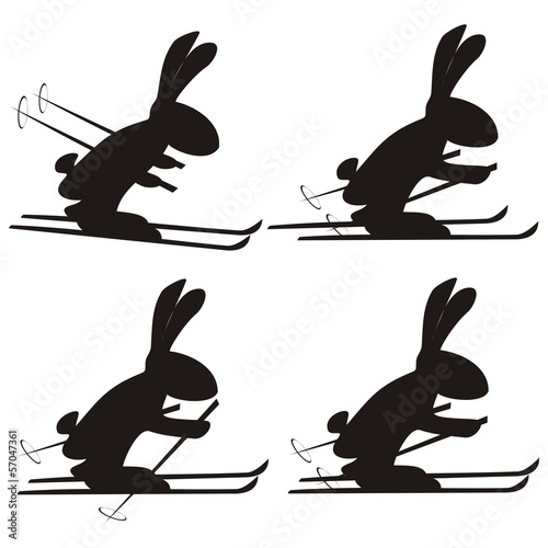 rabbit, set, skiers, vector pictogram