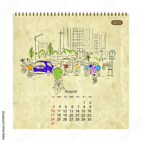 Calendar 2014, december. Streets of the city, sketch