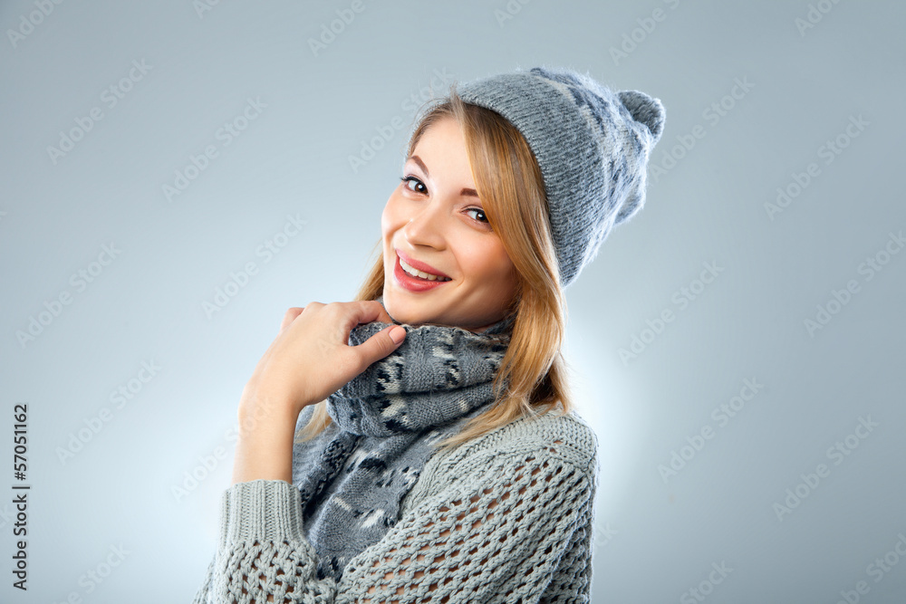 christmas girl, young beautiful smiling over blue christmas girl, young beautiful smiling over blue