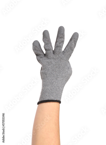 Hand shows four in rubber glove.