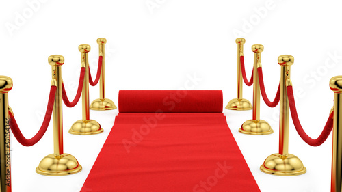 render of gold stanchions and a red carpet photo