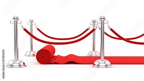 render of silver stanchions and a red carpet