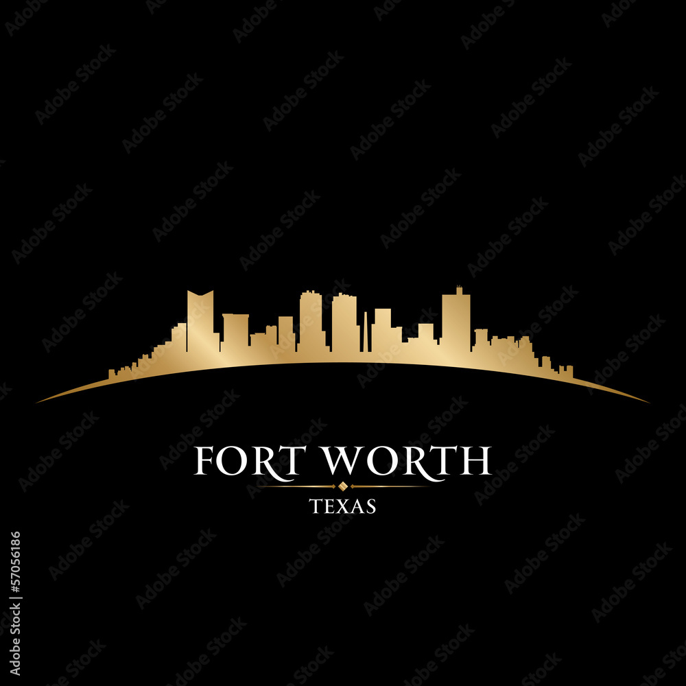 Fort Worth Texas city skyline silhouette black background
