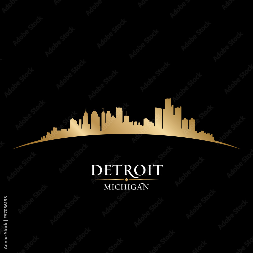 Detroit Michigan city skyline silhouette black background
