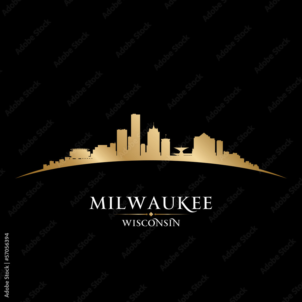 Milwaukee Wisconsin city skyline silhouette black background