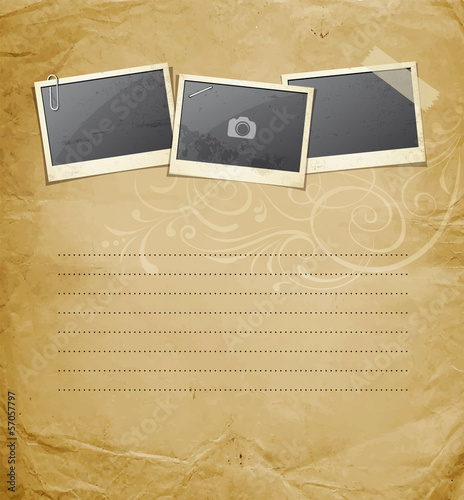 Vintage Instant photo on old paper design background, Vector