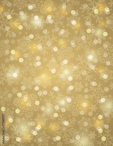golden background with snowflakes, vector