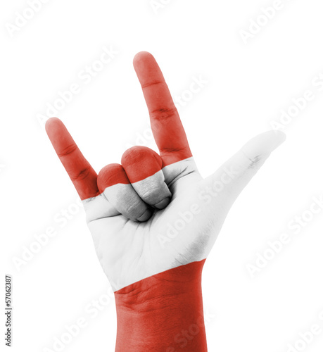 Hand making I love you sign, Austria flag painted