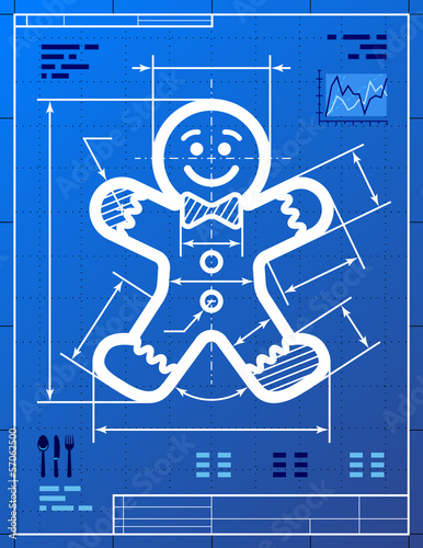 Gingerbread man symbol like blueprint drawing. Vector concept