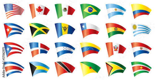 Moving flags set - America. 24 Vector flags.