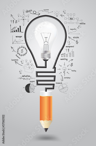 Business strategy plan concept idea, Light bulb with pencil