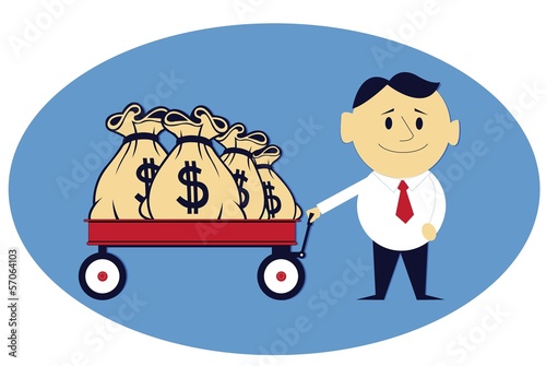 Money bags on the handcart