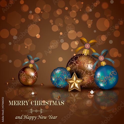 Christmas baubles on background chocolate