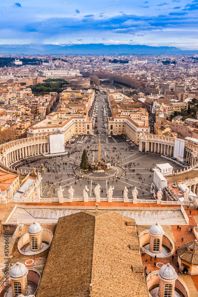 Rome, Italy. Famous Saint Peter's Square in Vatican and aerial v