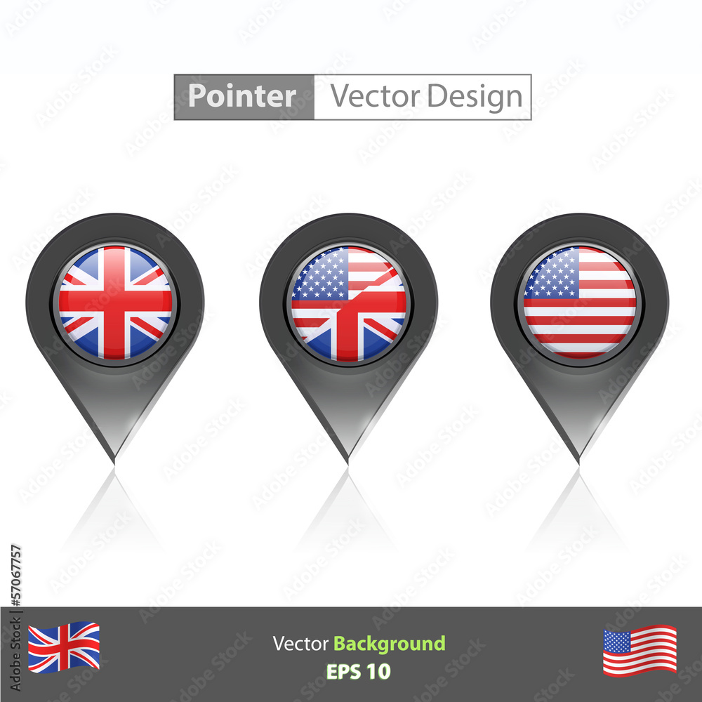 Set of English icon inside pointers