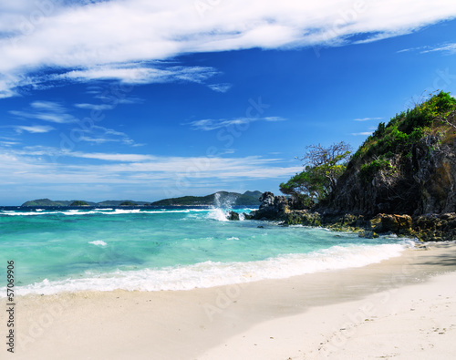 White sand beach and blue sky