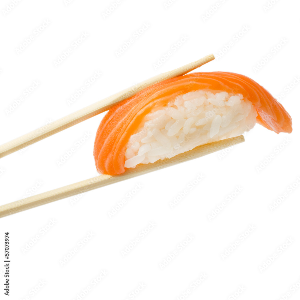 Salmon sushi nigiri with chopsticks Salmon sushi nigiri with chopsticks