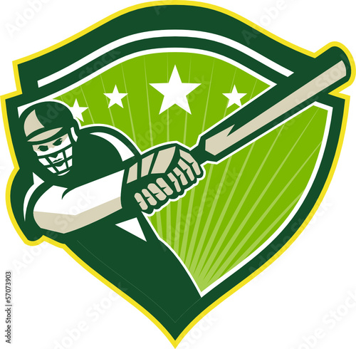 Cricket Player Batsman Star Crest Retro